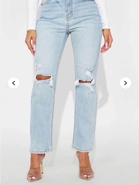 Fashion Nova Light Blue Distressed High-Rise Straight Leg Jeans - Women - Picture 2 of 4